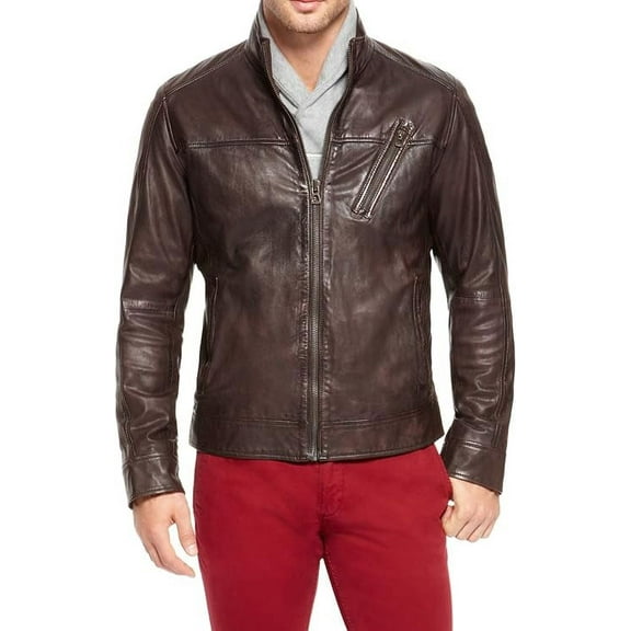 Men Leather Jacket Coat Motorcycle Biker Brown Slim Fit Outwear Jackets A705