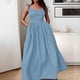 thumbnail image 2 of Vestido de moda liso sin espalda con cuello en V y cintura alta para mujer, poliéster spandex, estilo sexy y elegante, tallas S-XXXL, 2 of 6