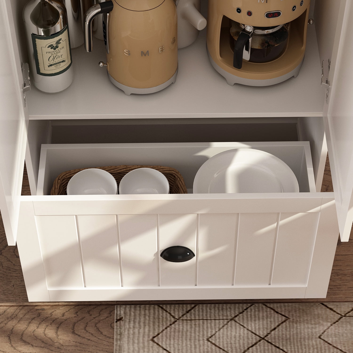 KULAGAGA 70.9" H Kitchen Pantry Cabinet, Freestanding Storage Cupboard with Drawer and Adjustable Shelves for Kitchen Bathroom Living Room, White