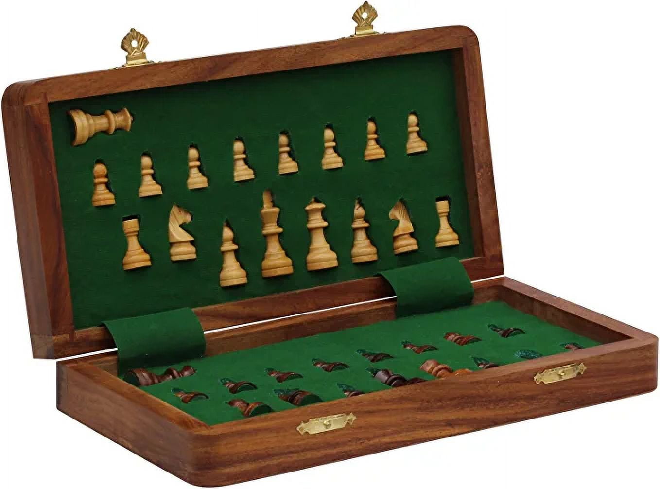 SouvNear 10.5" Wood Chess Set - Handmade Premium Magnetic Folding Chess Board - Wooden Travel Staunton Chess Game with Built in Storage