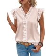 thumbnail image 3 of Women'S Blouses Dressy Boho Casual Ruffle Short Sleeve Tops Business Outfits Ladies Summer Trendy Work Shirts Apricot S, 3 of 8