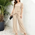 thumbnail image 3 of MLCDZ Plus Size Mother of Bride Pant Suits 2 Piece Chiffon Sets Round Neck Short Sleeves Top and Flowy Baggy Pants Ruffle Layers Wedding Guest Outfit, 3 of 7