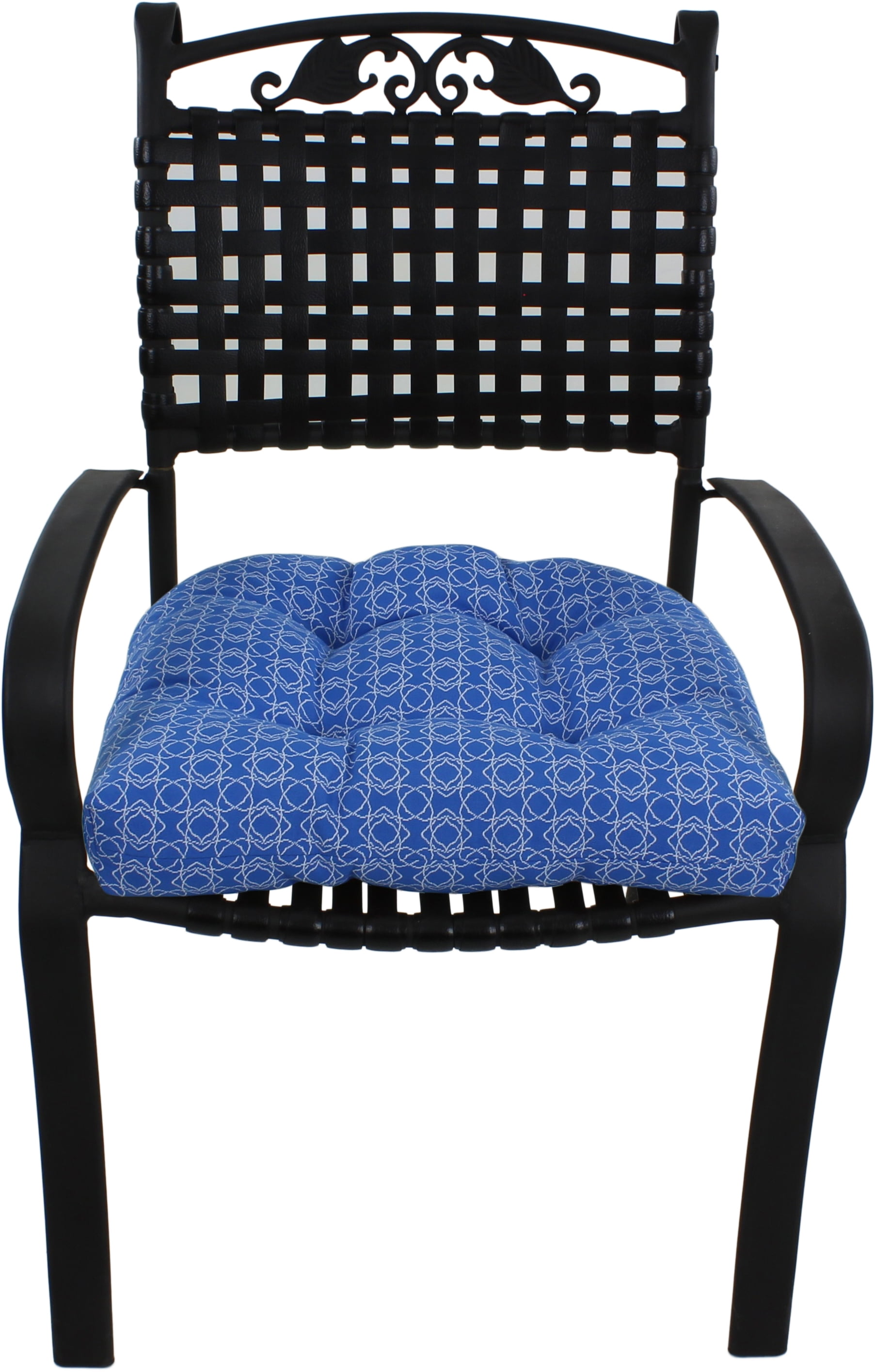 Everything Comfy Azure Blue Harley Line Weave Indoor / Outdoor Seat Cushion Patio D Cushion 20" x 20", 2 Tie Backs