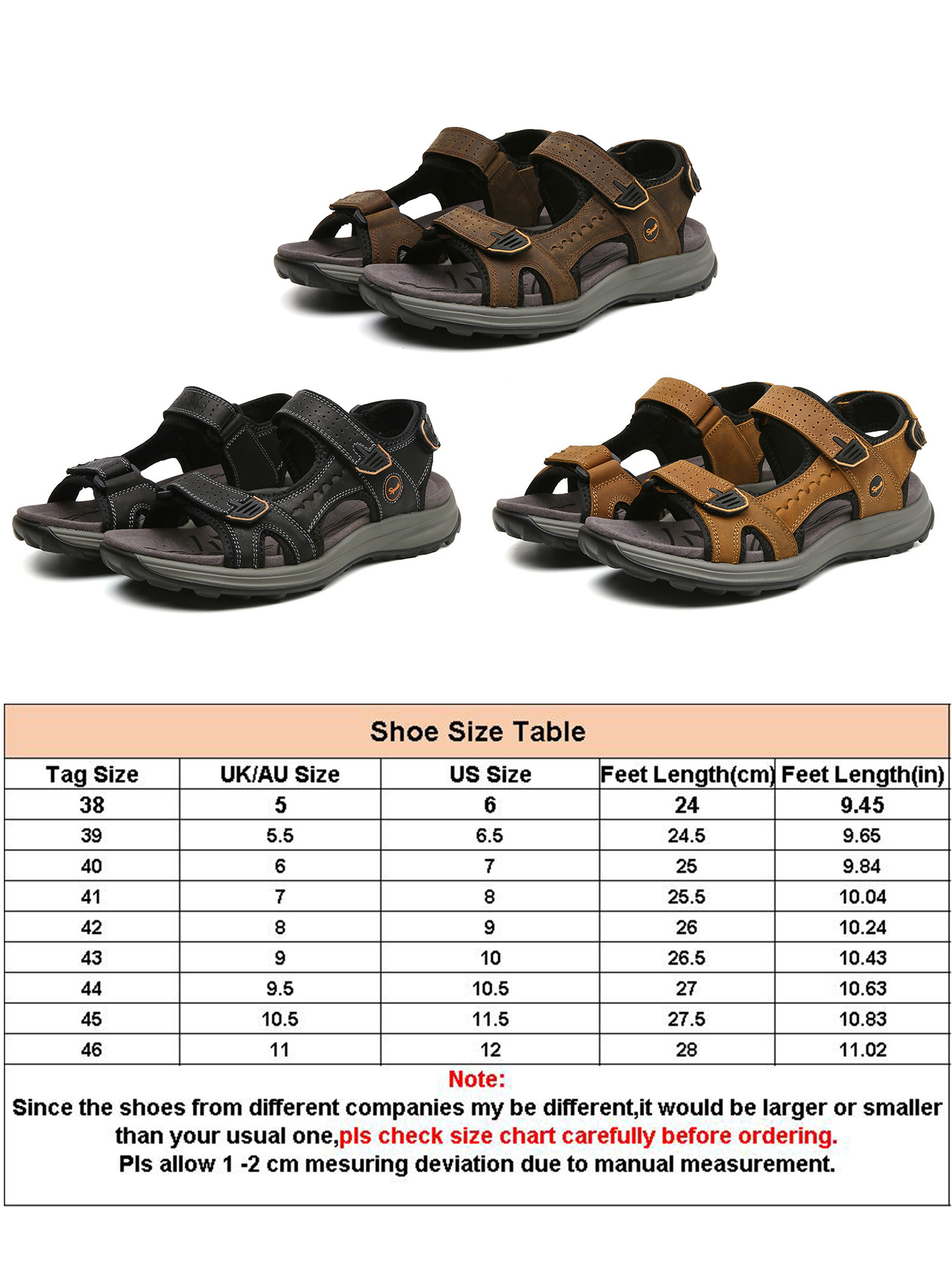 Audeban Men's Outdoor Hiking Sandals, Open Toe Arch Support Strap Water Sandals, Lightweight Athletic Trail Sport Sandals - image 2 of 5