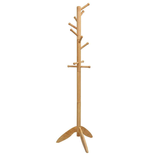 Costway Wooden Coat Rack Entryway Hall Tree 2 Heights w/ 11 Hooks Oak