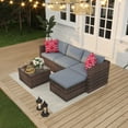 thumbnail image 6 of 5 Piece Outdoor Patio Furniture Set, All-Weather Outdoor Sectional Sofa with Non-Slip Silicone Suction Cup, Blue Cushion, Water-Resistant PE Wicker, for Garden, Patio, Balcony, 6 of 7