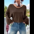 thumbnail image 4 of Suéter de Larga con Cuello Redondo para Mujer, Ajustado, de Punto Acanalado, Liso, Moderno, Tipo Pulóver. Marrón M, 4 of 8