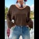 thumbnail image 4 of Suéter de Larga con Cuello Redondo para Mujer, Ajustado, de Punto Acanalado, Liso, Moderno, Tipo Pulóver. Marrón S, 4 of 8
