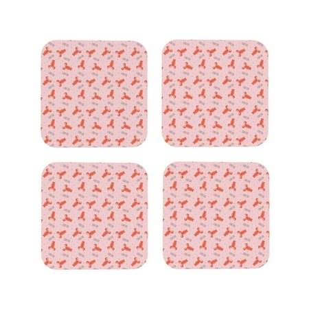 

Yiaed Cartoon Lobsters 3 Print Leather Coasters for Drinks - Cup Coasters Coffee Table Kitchen Table Bar Home & Office Gifts Handmade Drink Coasters-Square