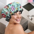 thumbnail image 5 of Shower Caps,Pioneer Flower Floral Print Pattern Waterproof Shower Cap for Women 4 Pieces,Double Reusable Hair Cover for Shower PEVA Elastic Stretch Hem, 5 of 7