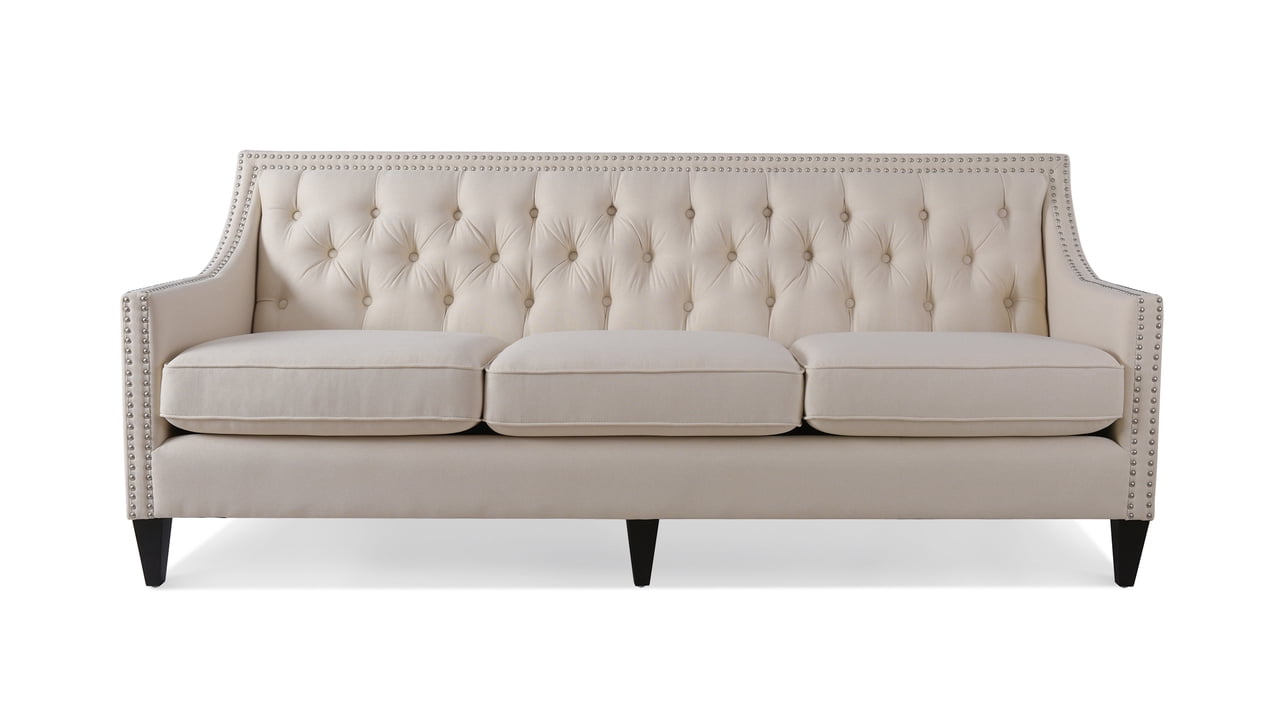 Jennifer Taylor Home Marianne Tufted Sofa Nailhead Accents, Sky Neutral