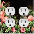 thumbnail image 1 of Metal Light Switch Plate Outlet Cover Tropical Pink Flamingo Flower Leaves Black FGO008, 1 of 13