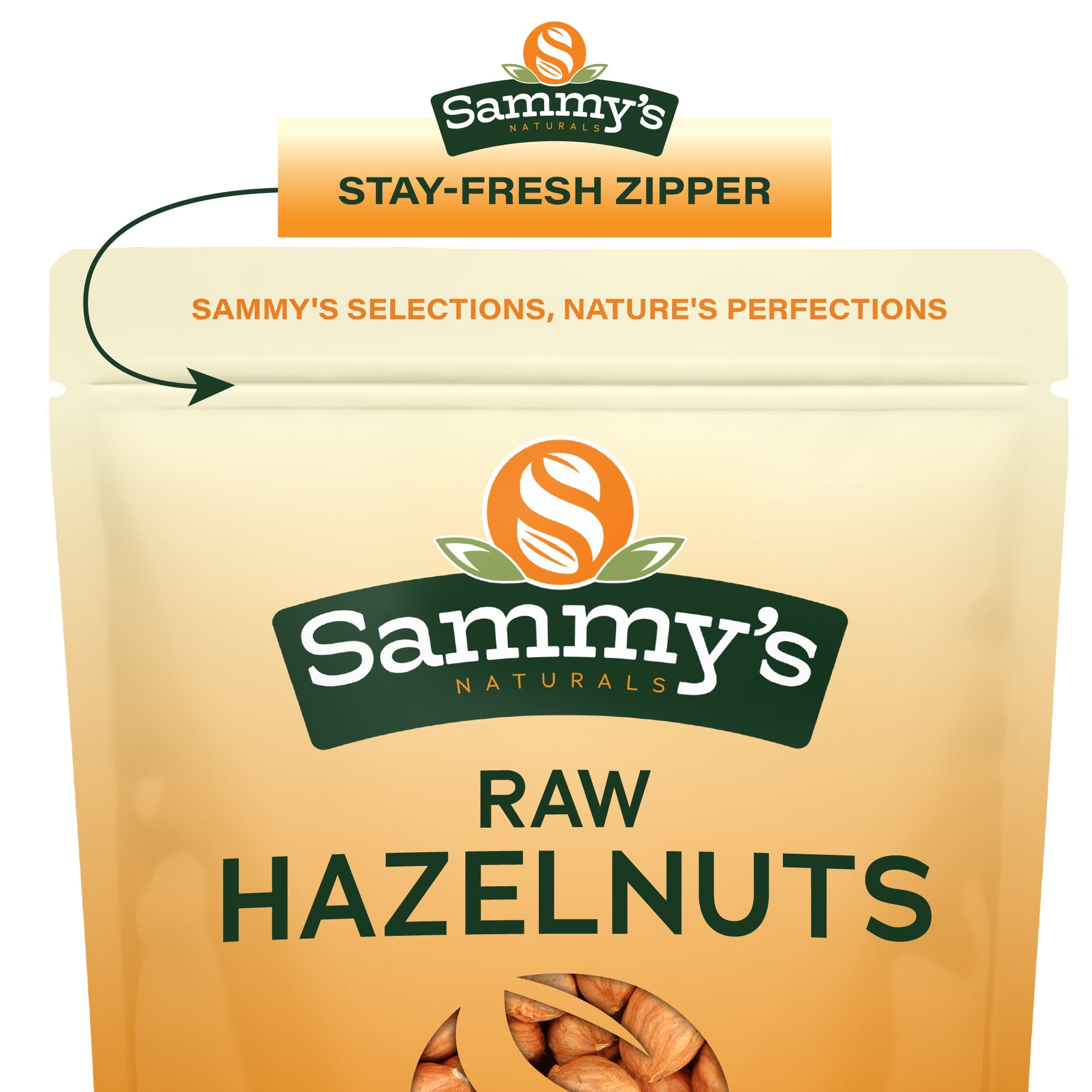Sammys Naturals Raw Hazelnuts With Skin, Whole Filberts (32oz - 2 lbs) Non-GMO, Kosher