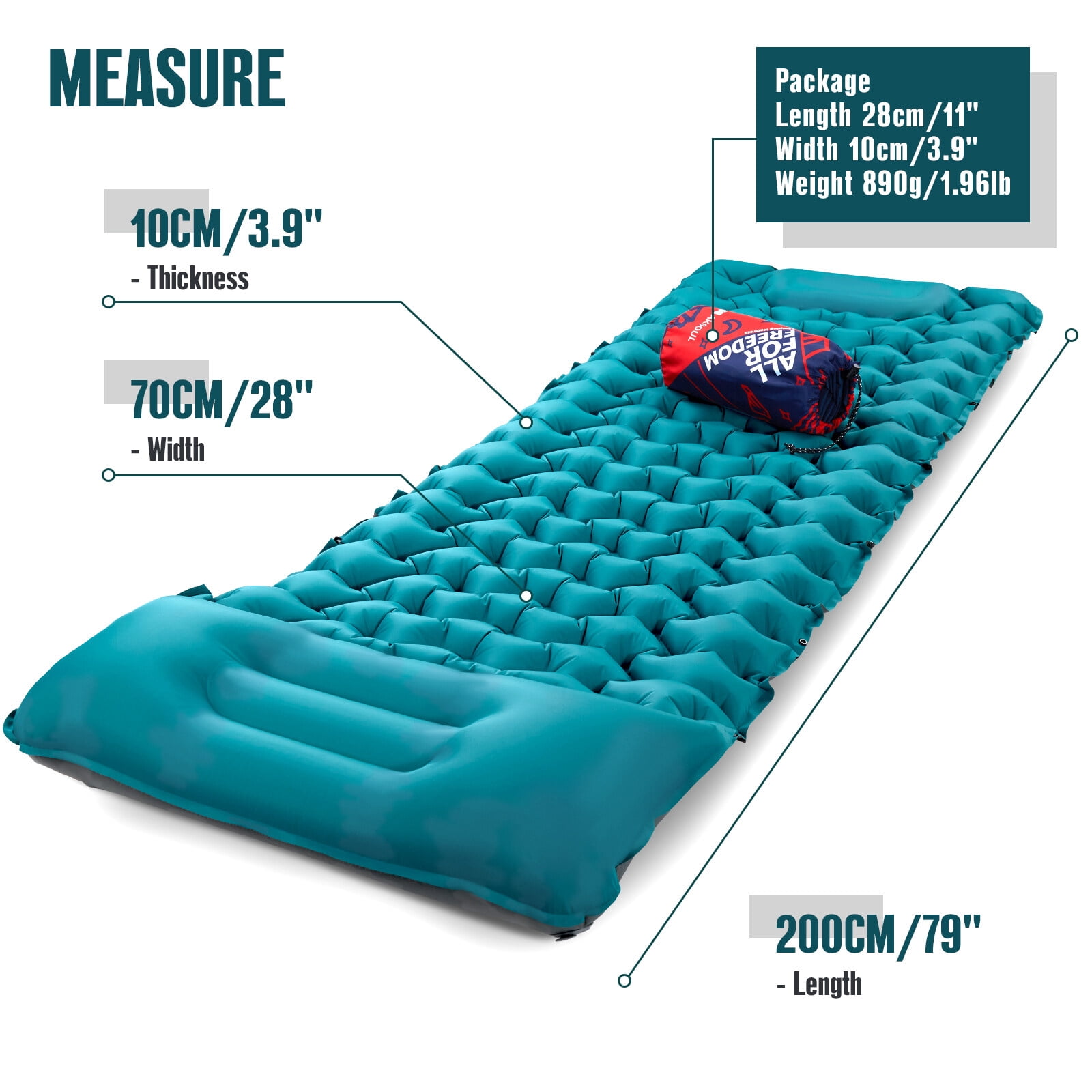Uarter Sleeping Pad: 79 × 28 Inch Inflatable Sleeping Mat Waterproof Camping Pad Camping Mattress for Backpacking, Hiking, Traveling, Blue
