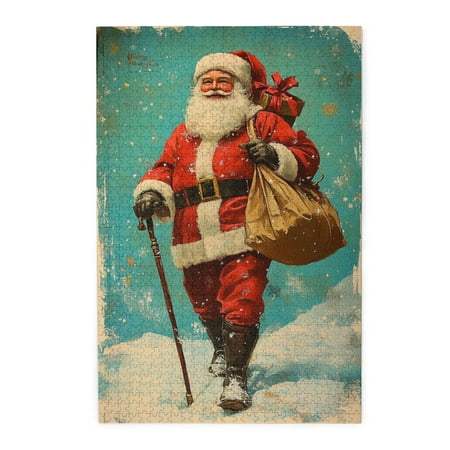 1000 pcs 1000 Piece Wooden Puzzles Santa Claus carrying gifts Challenging Brain Exercise Enchanting Festival Decoration Gifts Creative Activity Hobbies for Adults Classic Santa Claus Fun Wood Puzzle