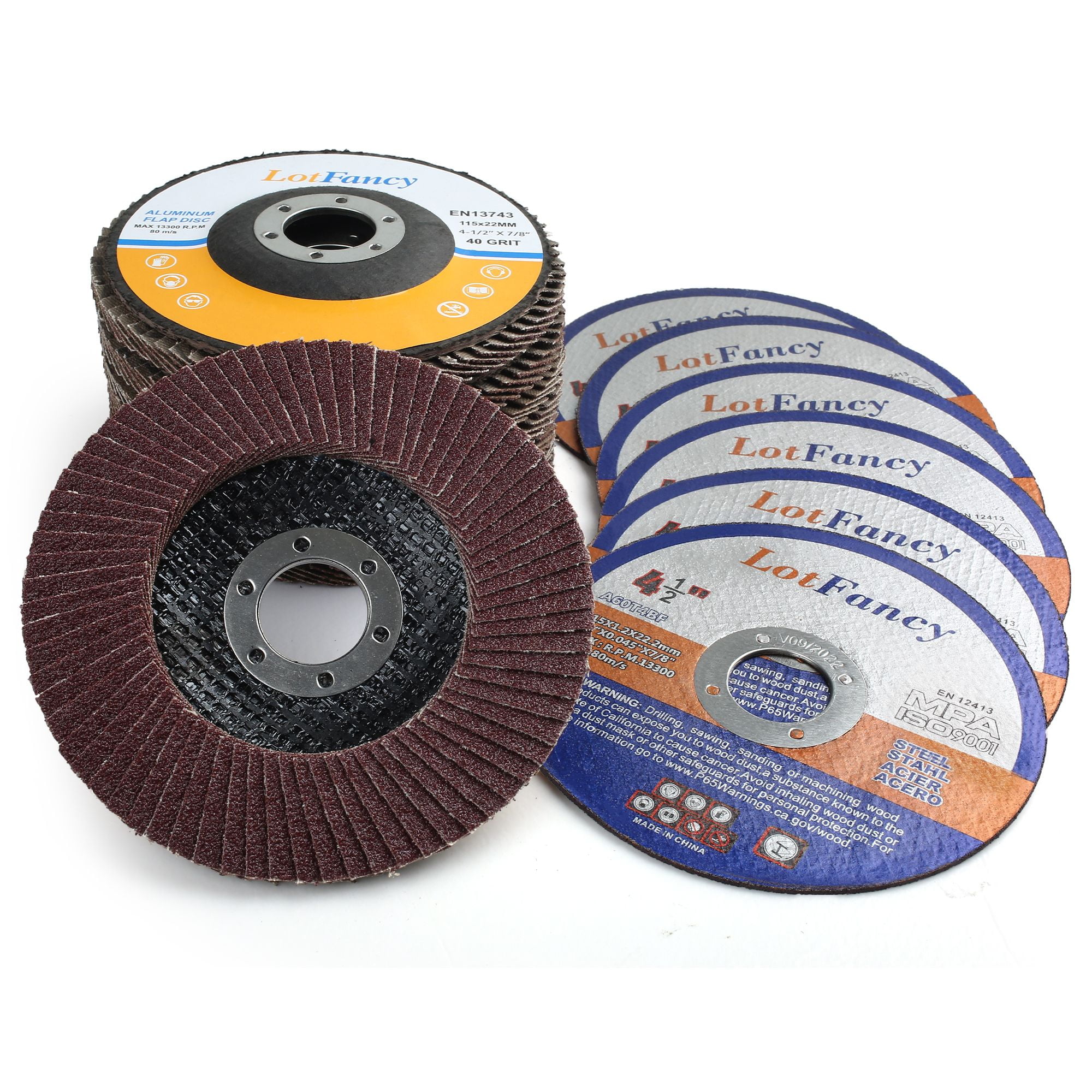 14PCS 4.5 Inch Flap Discs Cutting Wheels Set, 40 60 80 120 Grit