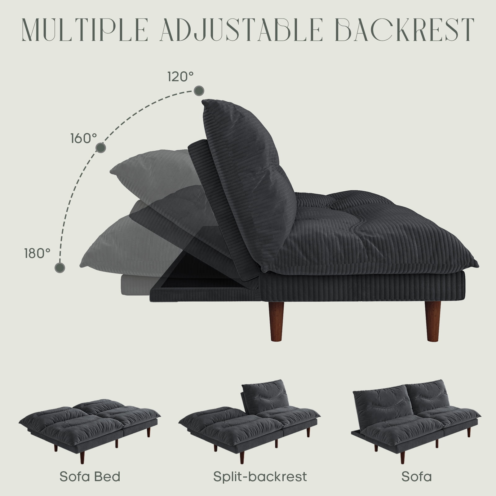 LLappuil 71" Corduroy Futon Convertible Sofa Bed, Loveseat Sleeper Sofa Couch for Living Room Apartment Gray
