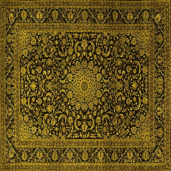 Ahgly Company Machine Washable Indoor Square Medallion Yellow Traditional Area Rugs, 7' Square