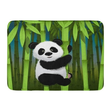 GODPOK White Animal Black Bear Curious Panda on Stem of The Bamboo Green Jungle Alive Rug Doormat Bath Mat 23.6x15.7 inch