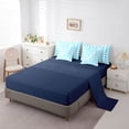 thumbnail image 5 of Castle Fairy Blue Check Letter J Twin Bedding Sets 7-Piece for Kids,Geometric Plaid Bedding Comforter Set,Navy Blue Reversible, 5 of 7