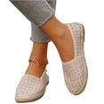 thumbnail image 5 of pwidon Women's Espadrille Flats Slip On Closed Toe Textured Glitter Linen Comfort Walking Casual Loafers Beige 6.5, 5 of 5