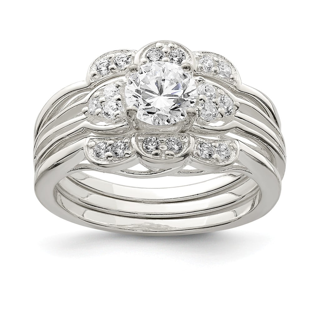 Solid 925 Sterling Silver Stackable CZ Cubic Zirconia 4prong CZ Cubic