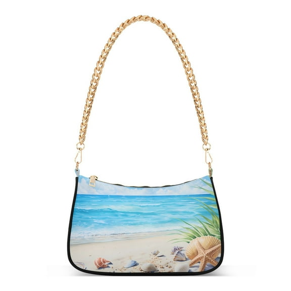 Ryvnso Seashell in Summer Beach Womens Chain Shoulder Bag Tote Handbags Clutch Hobo Purse with Zipper for Travel