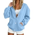 thumbnail image 2 of Resicozy Sweatshirt Cardigan Women Button Down Lightweight Jacket V-Neck Open Front Oversized Drop Shoulder Sweatshirts with Pockets Light Blue XL, 2 of 9