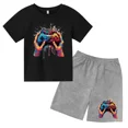 thumbnail image 3 of Conjunto de camiseta y pantalones cortos con estampado de máquina de juego de arte de grafiti para niños, moda de verano, informal, de manga corta, para niños y niñas, 3 of 5