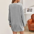 thumbnail image 7 of Women's Long Sleeve Knit Sweater Dress V Neck Mini Sweater Dresses Ruffled Dress for Women Dress Pockets Knee Length Dresses Large Womens Dress Swing Dress with Buttons Long Dress for Women Fall, 7 of 7