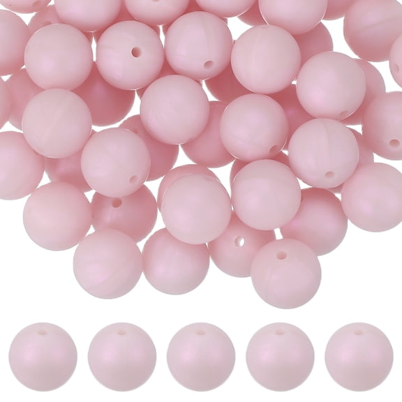 Uxcell 60 Pcs Silicone Beads, 15mm Round Focal Beads Candy Color Bulk Loose Bead for Keychain Bracelet Necklace Pens Making DIY Crafts Supplies, Pink