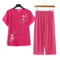 thumbnail image 3 of JFGHDG Linen Sets for Women 2 Piece Summer Casual Matching Set Vacation Beach Outfits Short Sleeve T Shirts Capri Pants Hot Pink 2XL, 3 of 3