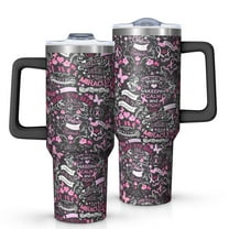 Pink Breast Cancer and Love Tumbler with Handle and Lid,40oz Double Wall Vacuum Insulated Tumbler,Cups Gift for Women and Men