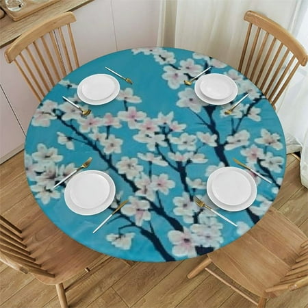 

BCIIG White Flowers Round Table Cloth Stain Resistant Washable for Indoor Outdoor Kitchen Dining Wedding Parties Waterproof 100% Polyester Fabric 54 -58