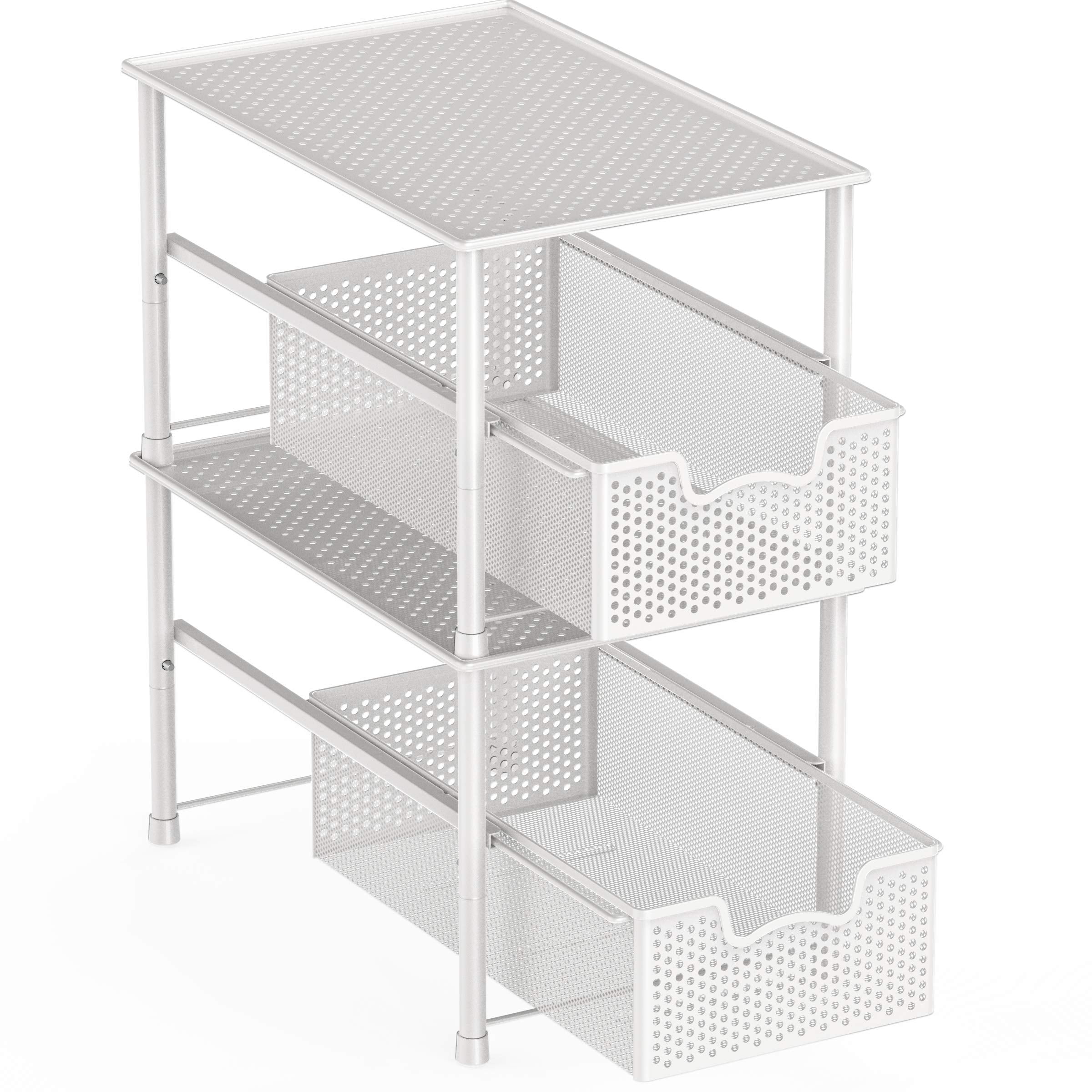 Stackable Under Sink Cabinet Organizer Drawer Sliding Basket Storage White Durable Space Saver
