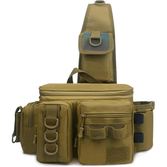 Fishing Tackle Bag with Rod Holder,Fly Fishing Sling Bag Pack Waterproof Cross Body Sling Bag Fishing Panny Pack Waist Bag Backpack Portable Fishing Tackle Box Storage Bag Gift for Men