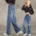 thumbnail image 4 of Mepaouo Girls Wide Leg Jeans Teen Baggy Ripped Denim Pants High Elastic Waisted Skater Streetwear Blue XL, 4 of 9