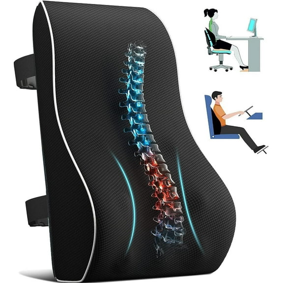 RUseeN Lumbar Support Pillow for Office Chair Back Support Pillow for Car,Computer,Gaming Chair,Recliner Memory Foam Back Cushion for Pain Relief Improve Posture,Adjustable Straps