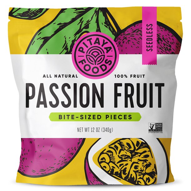 Pitaya Foods Frozen Passion Fruit Bite Sized Pieces for Smoothies, 12oz