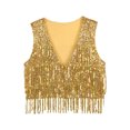 thumbnail image 4 of DPOIS Womens Sequin Fringe Sleeveless Vest Sparkly Waistcoat Jacket Gold XXL, 4 of 7