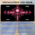 thumbnail image 3 of 1 Pcs 2D Flat License Plate Covers & Frames, Pink Skull Cross For Decorative Front, Waterproof For Decoration Aluminum License Plate Covers & Frames Cover For Men Women, 12" X 6", 3 of 7