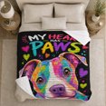 thumbnail image 5 of My Heart Has Paws Dog Portrait, Playful Graphic Style for Dog Lovers, Rainbow Heart Quote and Friendship Gift, Soft Flannel Blanket for Bedroom and Family Room, Pet Home Decor, 5 of 9