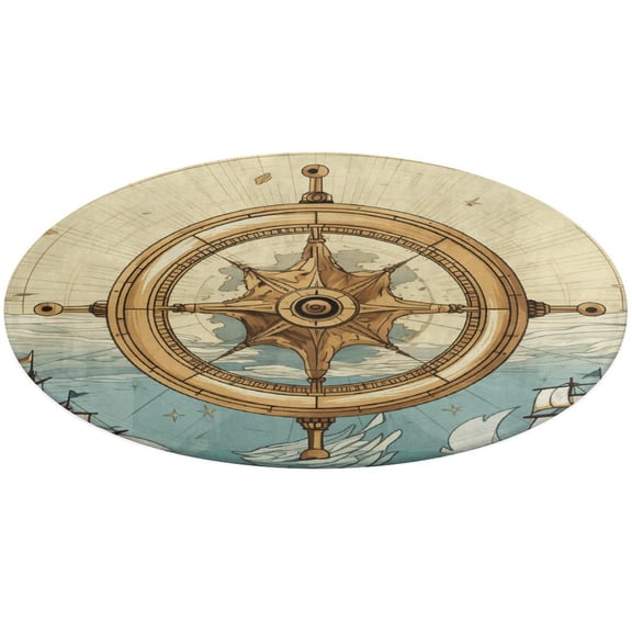 Retro Sail Round Rugs -Washable Non-Slip Small Round Area Rug Throw Soft Circle Rugs for Bedroom, Modern Print Indoor Carpet for Entryway Sofa Living Room