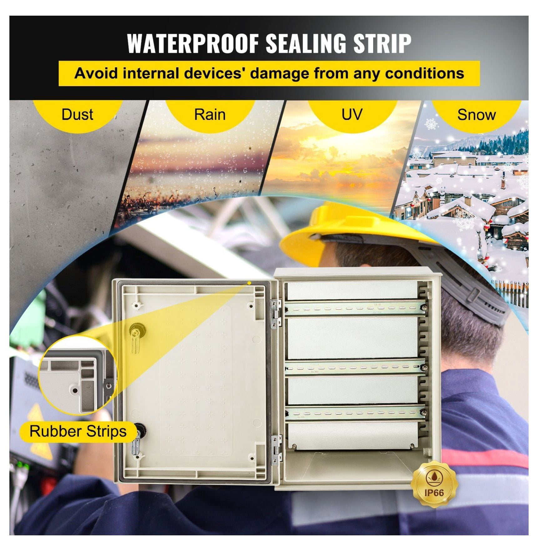 NEMA 4X Fiberglass Electrical Box 16x12x8'', IP66 Waterproof Enclosure, Outdoor Indoor Junction Box with Mounting Plate, 15.7x11.8x7.9 inch