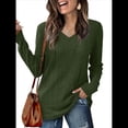 thumbnail image 1 of Blusas de Larga para Mujer, Camisas con Cuello en V, Suéteres Tipo Túnica Ligeros, Moda Verde Oscuro S, 1 of 9