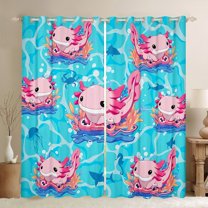 Castle Fairy Kawaii Axolotl Black Out Curtains for Boys Girls,Cartoon Animal Salamander Curtains Pack of 2 (42x63 Each),Cute Ocean Wildlife Bedroom Curtains,Super Cozy Room Decor