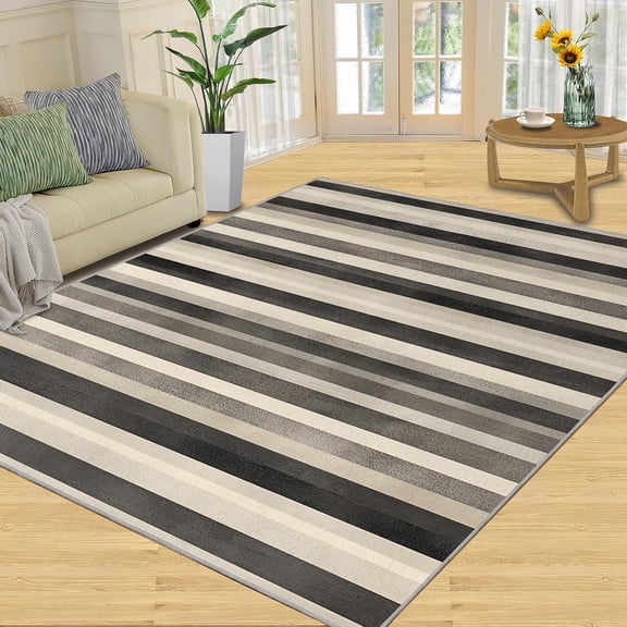 Modern Geometric Stripe Area Rugs, Black Abstract Carpet, Washable Non Slip Low Pile Soft Rug for Living Room Bedroom Dining Room Home Office Decor Mat 2x3ft