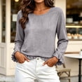 thumbnail image 3 of Womens Flounce Sleeve Blouses Crew Neck Loose Fit Elegant Casual Fall Long Ruffle Sleeve Office Shirt Gray S-2XL, 3 of 7