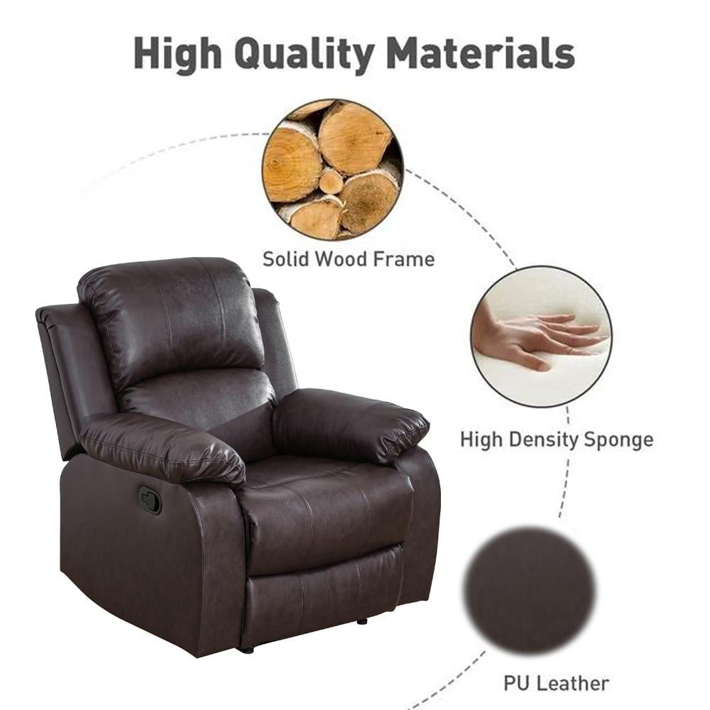 Gewnee Manual Recliner Chair, Overstuffed Faux Leather Single Sofa for Living Room Bedroom,Dark Coffee