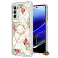 thumbnail image 3 of For Apple iPhone 15 (6.1") Fashion Design Pattern Hybrid Ring Kickstand Bling Diamond Hard PC TPU Protective Phone Case Cover by Xpression - Marble Pink Flowers, 3 of 9